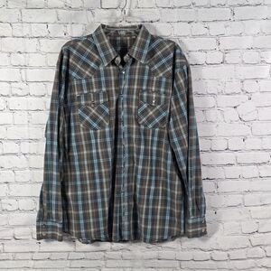 191 Unlimited Men’s 2X Plaid Pearl Snap Long Sleeve Button Up Shirt